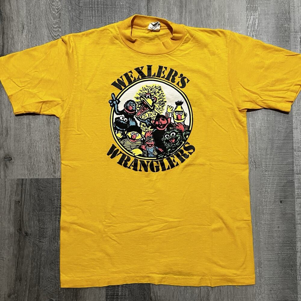 VTG 80s Sesame Street T Shirt Yellow Wexlers Wranglers True Vintage Big Bird M